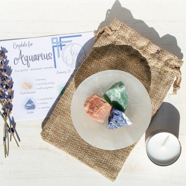 Aquarius crystal gift set, consciously sourced healing stones, January, February birthday birthstone, air sign Zodiac birthday friend gift