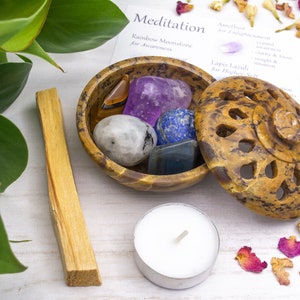 Polished Meditation Healing Crystal Set for Peace, Relaxation, Anxiety, Depression, Self Acceptance, Intuition, Higher Self, & Enlightenment