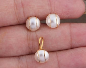 Everyday Pearl Jewelry Set - 18K Gold Pearl Earrings & Pendant | Everyday Charm  | Pearl Stud Earrings | Screw Back Earrings | Gift For Her