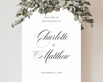 Elegant Wedding Welcome Sign Template, Classic Wedding Welcome Sign Template, Printable Calligraphy Wedding Welcome Sign Template | MYRA