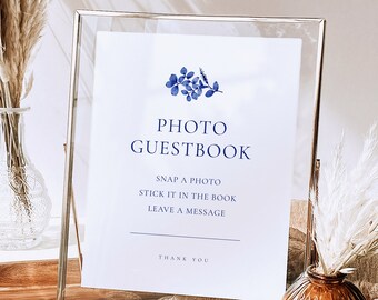 Photo Guestbook Sign Templates, Rustic Navy Blue Wedding Photo Guestbook Sign, Printable Wedding Photo Guestbook Sign Templates | KATE