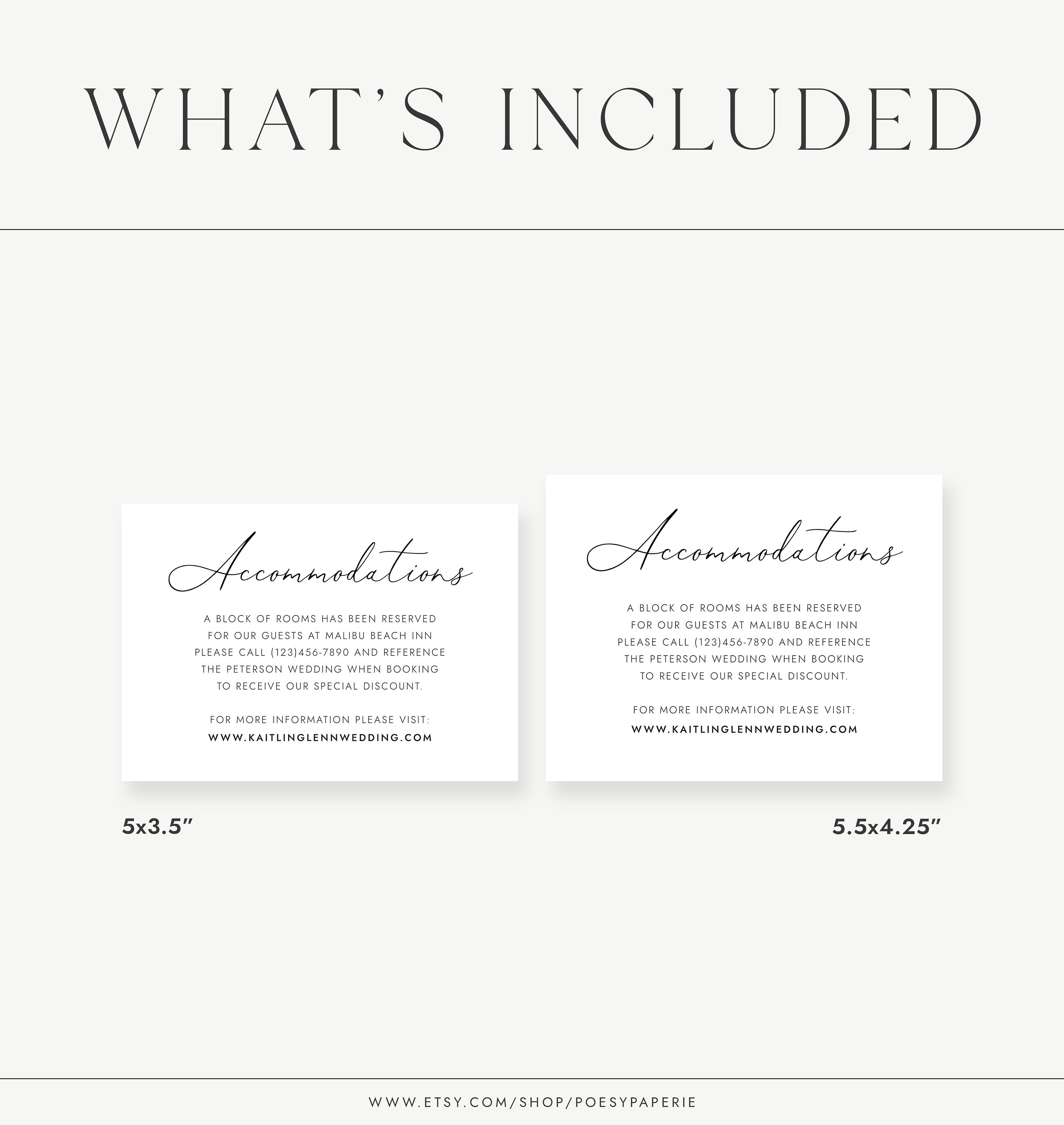 Wedding Accommodations Card Template, Simple Elegant Wedding Hotel