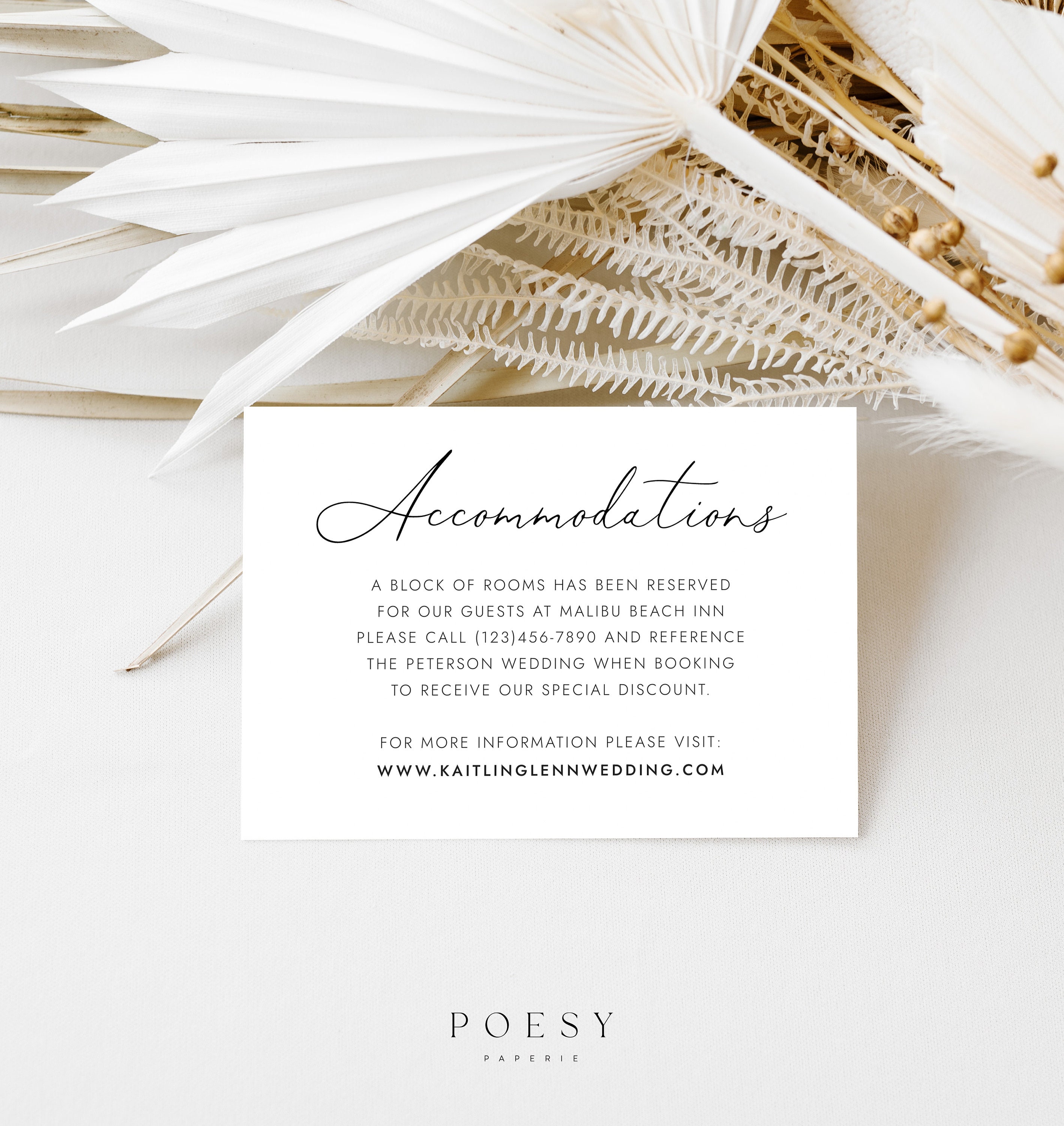 Wedding Accommodations Card Template, Simple Elegant Wedding Hotel