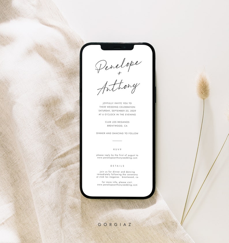 Electronic Wedding Invitation Templates Modern Minimalist Etsy