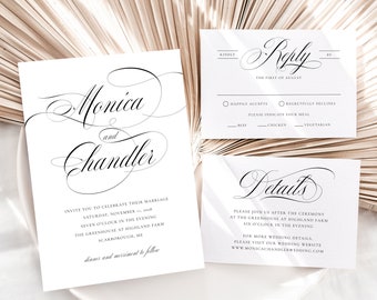 Classic Wedding Invitation Set Template, Elegant Wedding Invite With RSVP, Printable Traditional Wedding Invitation Suite Template | MYRA