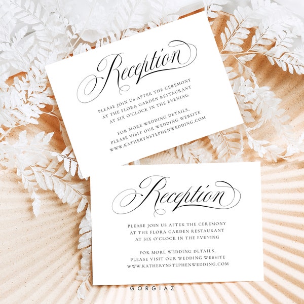 Classic Wedding Reception Card Template, Elegant Calligraphy Wedding Reception Card Template, Printable Reception Enclosure Card | MYRA