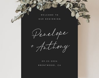 Minimalist Wedding Welcome Sign Templates, Modern Black Wedding Welcome Sign Templates, Fully Editable Modern Script Welcome Sign | LEVI