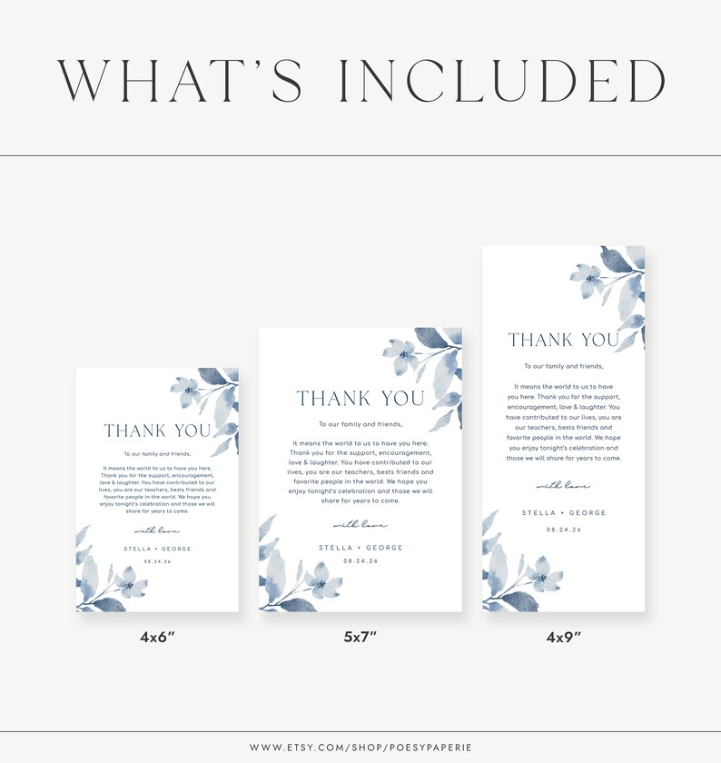 Wedding Thank You Note Template Dusty Blue Wedding Thank You Etsy