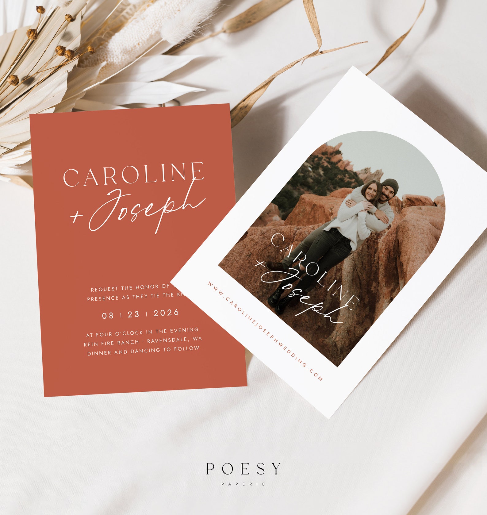 Terracotta Wedding Invitation Template Download Modern Boho - Etsy