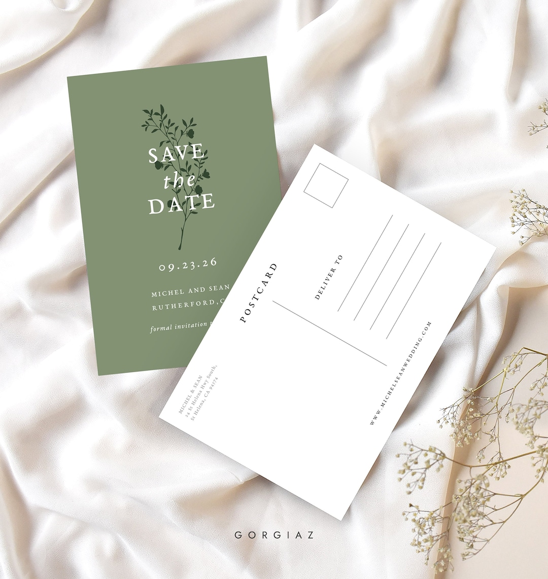 Save the Date Postcard Template, Botanical Minimalist Save the Date ...