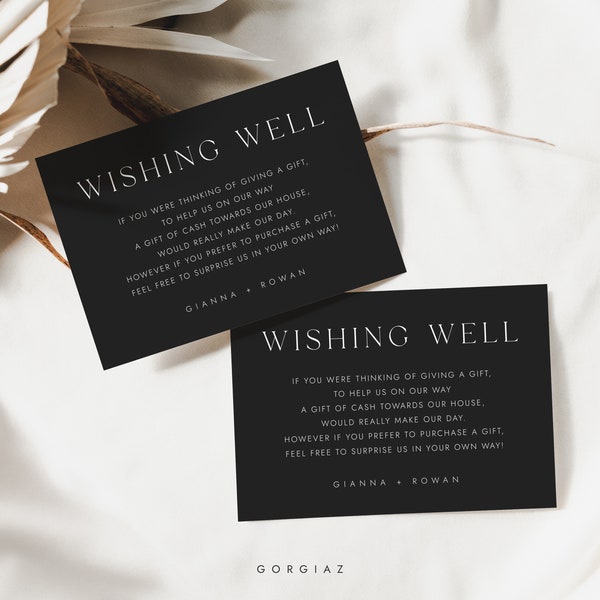 Wedding Wishing Well Card Template, Modern Minimalist Wedding Wishing Well Card, Printable Black Wedding Wishing Well Card Templates | AIDEN