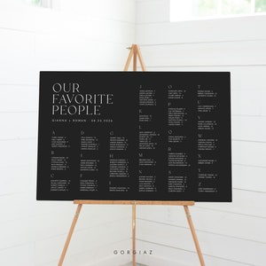 Alphabetical Wedding Seating Chart Sign Template, Minimalist Black Seating Chart Alphabet, Our Favorite People Seating Chart Poster | AIDEN