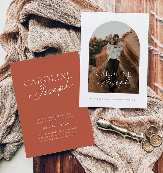 Terracotta Wedding Invitation Template Download Modern Boho - Etsy