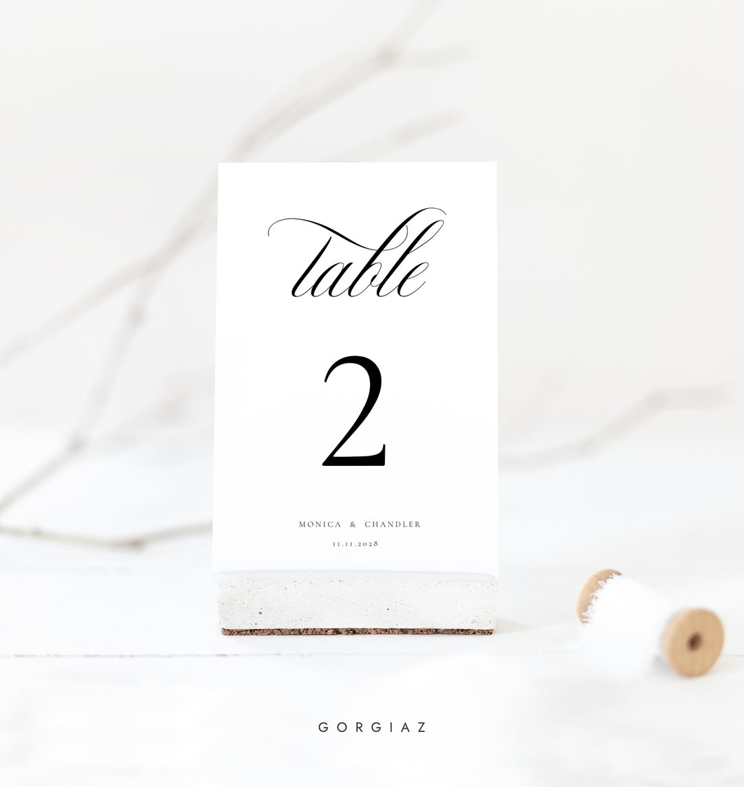 Elegant Table Numbers Card Template, Classic Calligraphy Wedding Table