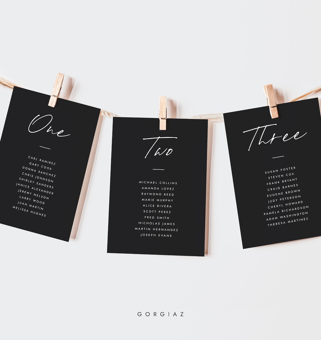Wedding Seating Chart Cards Templates, Modern Minimalist Wedding ...