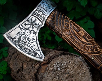 Custom Axe Gift Hand Forged Carbon Steel VIKING AXE with Ash Wood Shaft Wedding Gift Axe Best Birthday & Anniversary Gift For Him Larp Axe