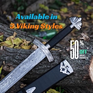 Damascus Sword, Viking Sword, Hand Forged Sword, Long Sword, Sword, Half-Tang Fantasy Sword, Larp Sword, Groomsmen Gift, Birthday Gift.
