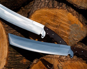 Handgemaakte tanto-machete van koolstofstaal: micarta-handvat, katana-stijl