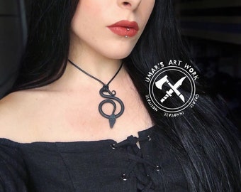 Hand-Forged Steel Serpent Pendant - Hammered Snake --- Viking/Norse/Celtic/Medieval/Scandinavian/Jewelry