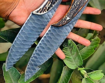 Handmade Damascus Steel Antler Knife, Hand Forged Crown Stag Knife, Stag Horn Handle Full Tang Bowie Knife Gift for Dad, Christmas Gift
