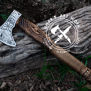 Personalized Axe Gift, Hand Forged Carbon Steel Viking Axe with Ash Wood Shaft, Wedding Gift, Birthday & Anniversary Gift for Him
