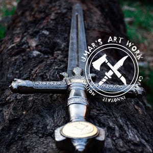 Damascus Steel Medieval Viking Sword, Perfect Gift for Husband on Anniversary or Birthday, Groomsmen Gift, Christmas Gift for Him, Decorative Wall Sword