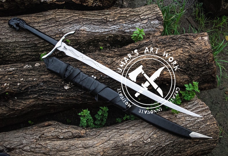 Cosplay Fantasy Sword Viking Inspired Christmas Gift Boyfriend Handmade Carbon Steel blade Horse Design Decorative Wall Decor Anniversary Gift Husband Adult Fantasy Prop Unique Sword Gift
