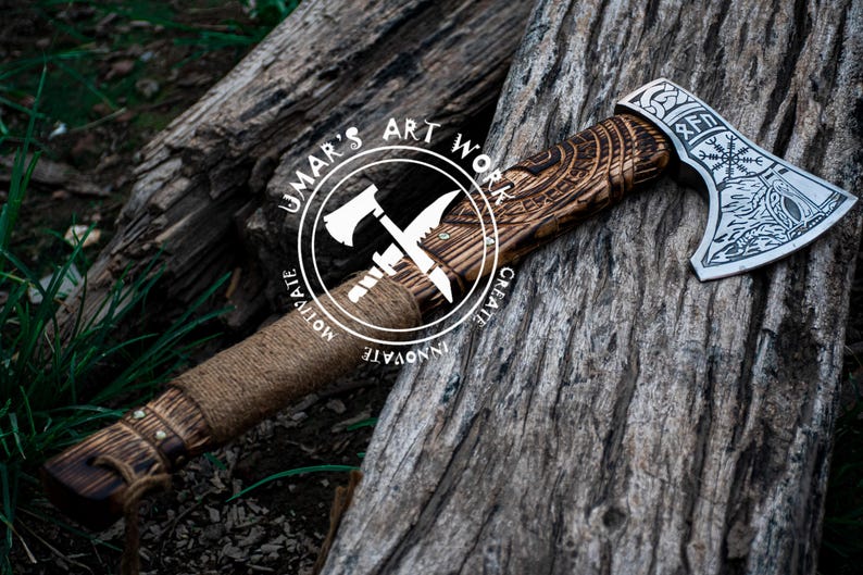 Viking Axe Custom Gift, Hand Forged Carbon Steel with Ash Wood Shaft, Wedding Gift Axe, Ideal Birthday & Anniversary Present for Him