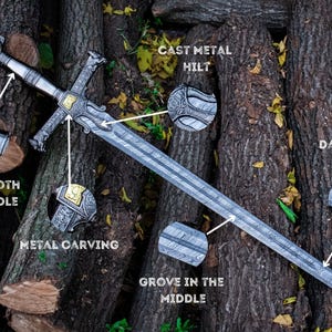 Hand-Forged Damascus Steel Viking Sword, Medieval Sword Gift for Birthday, Anniversary Gift for Husband, Groomsmen Gift, Unique Christmas Gift, Wall Decor Sword