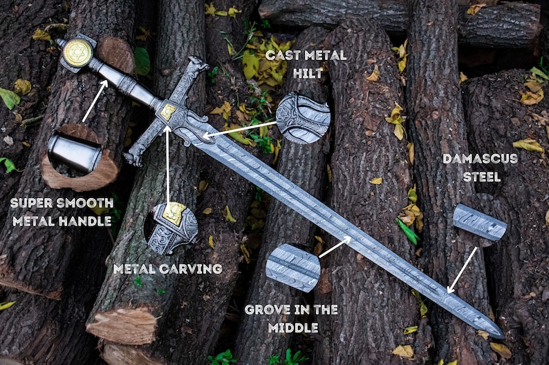 Hand-Forged Damascus Steel Viking Sword, Medieval Sword Gift for Birthday, Anniversary Gift for Husband, Groomsmen Gift, Unique Christmas Gift, Wall Decor Sword