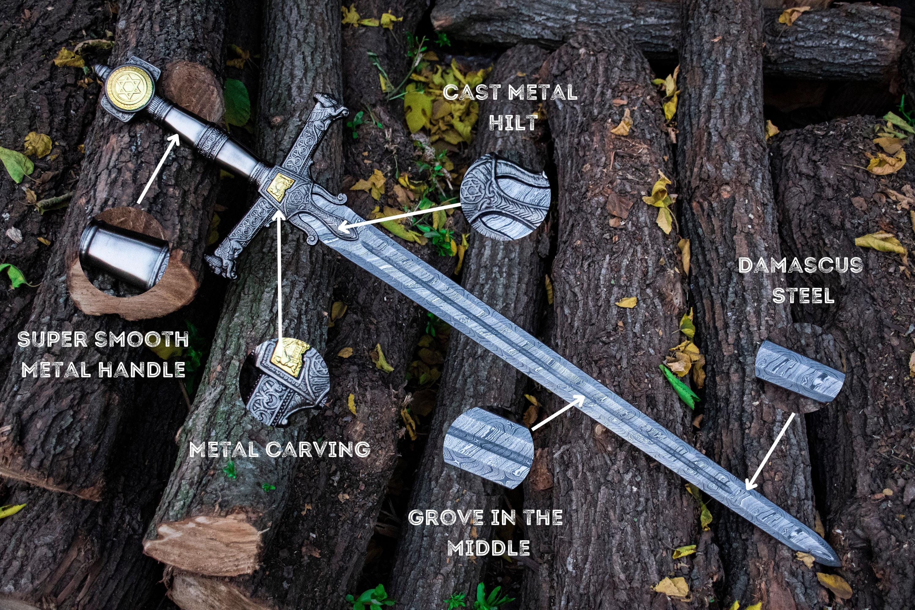 手鍛造ダマスカス鋼キングソロモン十字軍剣ダビデの星中世剣