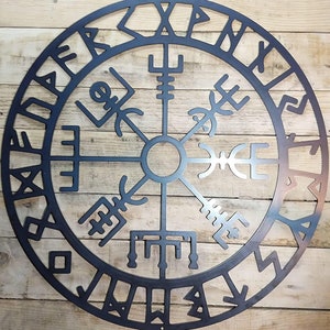 Arte de pared de metal Vegvisir Letrero de pared de metal Colgante de pared de metal Arte de pared de oficina Arte de pared vikingo Letrero de pared Vegvisir, Arte de pared de metal vikingo