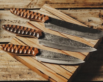 Hand Forged Damascus Steel Chef Knife- Handmade Kitchen Knives Set 5 Pcs -Anniversary Gift for him, Birthday Gift