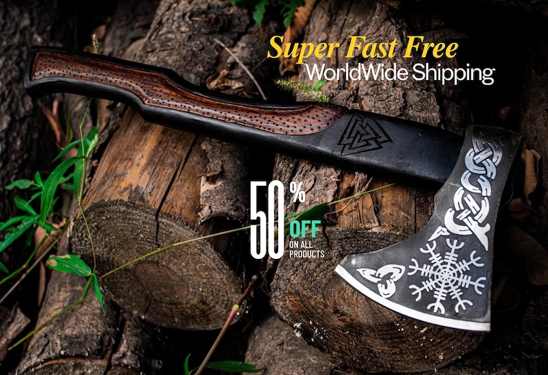 Viking axe Nordic hand forged carbon steel blade engraved wood handle perfect for birthday gift anniversary gift or wedding groomsmen gift