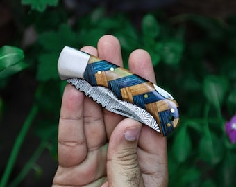 Handmade Pocket Knife Damascus Steel Folding knife Gift for Men Camping Gift for Boyfriend Thanksgiving Christmas Gift Groomsmen Gift idea