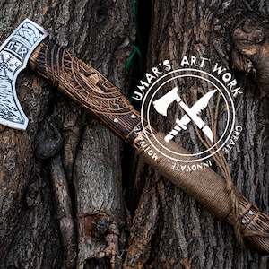 Hand Forged Custom Axe Gift, Carbon Steel Viking Axe with Ash Wood Shaft, Perfect Wedding Gift Axe, Birthday & Anniversary Gift for Him, Larp Axe