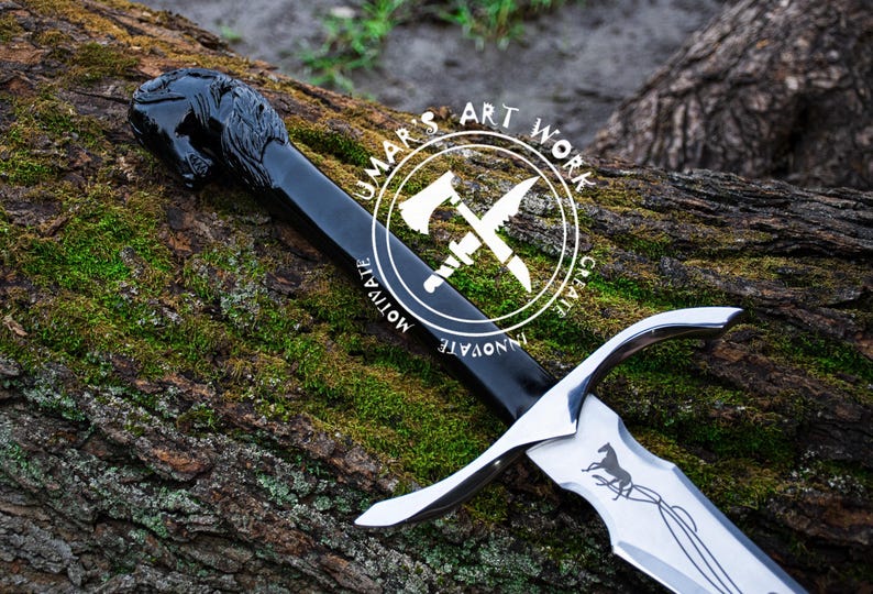 Handmade Viking Sword Fantasy sword Prop Christmas Gift Cosplay Accessory Carbon Steel Blade Horse Design Handle Leather Sheath Wall Decor Unique Gift Idea