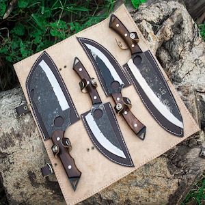 Handmade High Carbon Steel Chef Knife Set Of 4 Pcs Rosewood Black Resin Handle Gift For Father Kitchen Knife Groomsmen Wedding Gift For Him