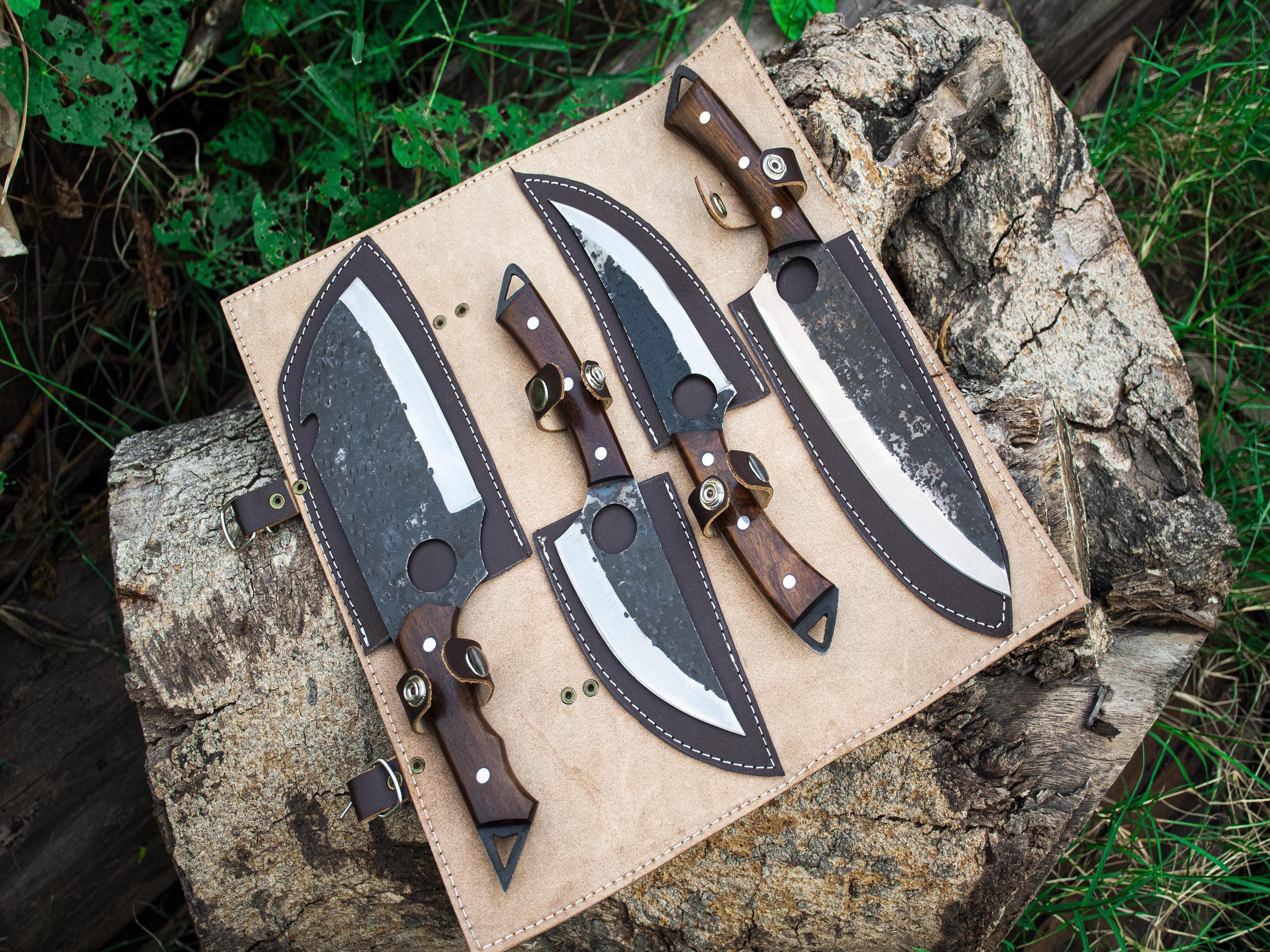 Handmade High Carbon Steel Chef Knife Set Of 4 Pcs Rosewood Black Resin Handle Gift For Father Kitchen Knife Groomsmen Wedding Gift For Him