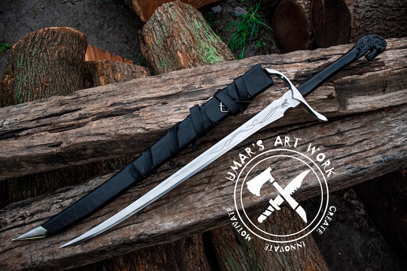 Handmade Viking Sword Fantasy sword Prop Christmas Gift Cosplay Accessory Carbon Steel Blade Horse Design Handle Leather Sheath Wall Decor Unique Gift Idea