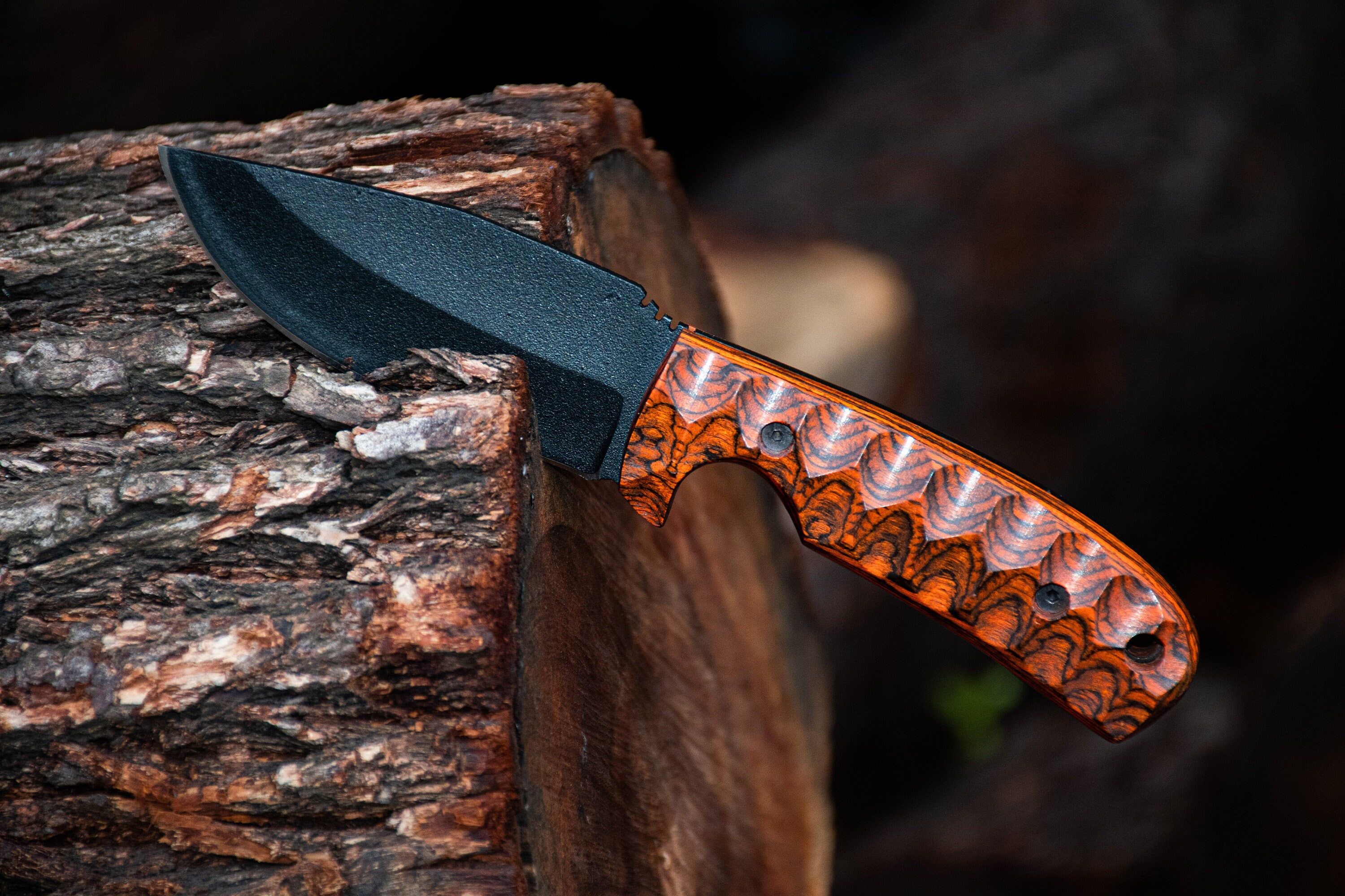 thumbnail image 2 of Nooraki Handmade Damascus Tracker Knife - Hunting/Camping - Full Tang, Wood & Camel Bone Handle W/ Sheath 2 of 6