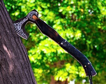 Custom Gift Hand Forged Carbon Steel VIKING AXE with Ash Wood Shaft Wedding Gift Axe Axes Birthday & Anniversary Gift For Him Larp axe