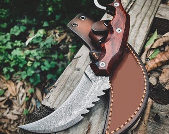 Ręcznie robiony nóż ze stali damasceńskiej, personalizowany nóż Karambit, prezent dla drużby, nóż myśliwski, prezent kempingowy dla chłopaka, prezent na rocznicę urodzin dla mężczyzn