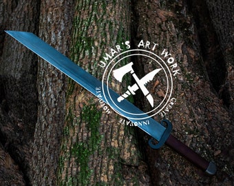 Viking Seax Knife with Leather cover Hand Forged Hunting Knife for Camping gift for Men / Women on Anniversary Birthday or Wedding