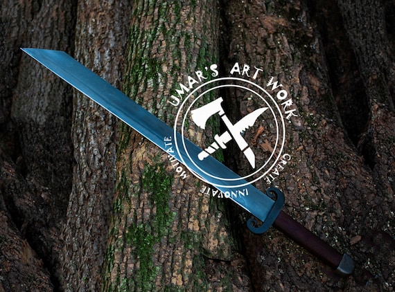 Hand Forged Viking Seax Knife: Carbon Steel Blade, Leather Cover