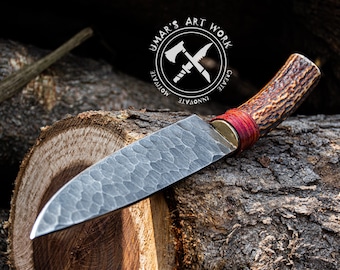 Beautiful Obsidian Custom Handmade D2 Steel KnifeFathers Day Gift Hand Forged Hunting knife Stag Horn Handle Full Tang Hunting Knife