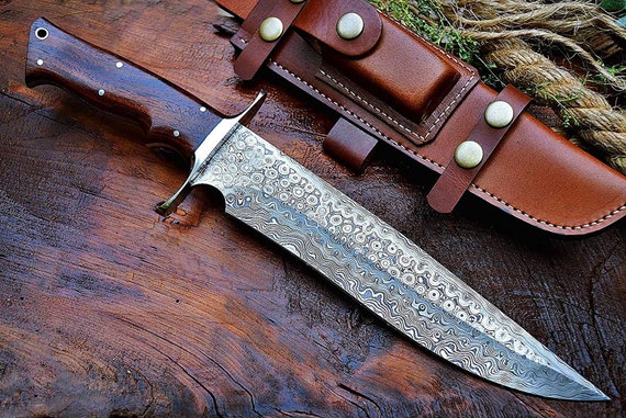 Handmade Damascus Hunting Knife With Rosewood Handle Gift For Father Wedding Gift Bowie Knife Birthday Gift Anniversary Gift Camping knife