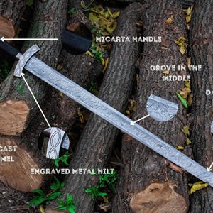 Damascus Steel Viking Sword for Him Medieval Themed Groomsmen Gift Birthday or Anniversary Gift for Husband Unique Christmas Sword for Wall Display