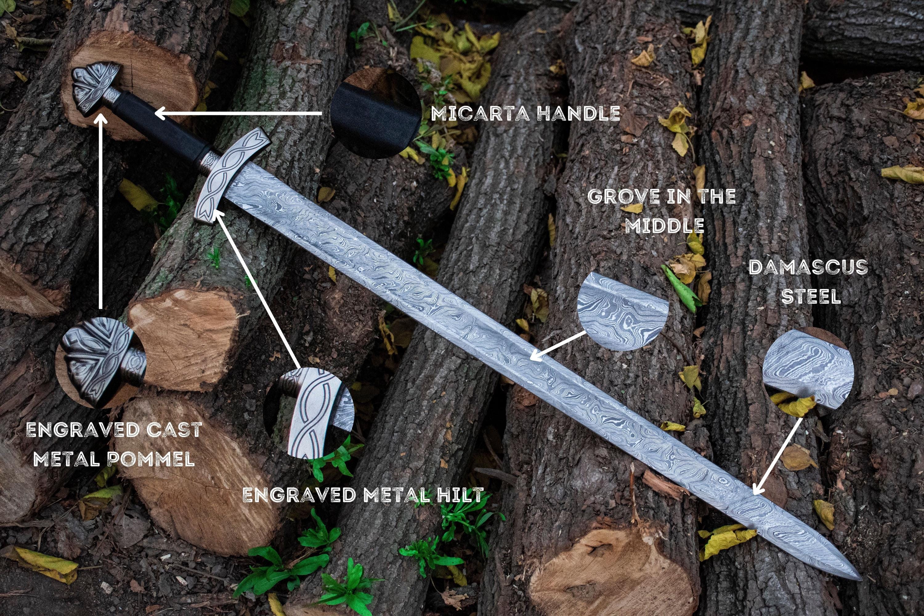手鍛造ダマスカス鋼キングソロモン十字軍剣ダビデの星中世剣