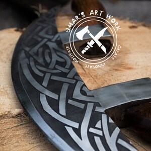 Hand Forged Viking Pizza Axe , Personalized Viking Pizza Cutter Rosewood Handle, Leather Sheath Gift for Dad, Viking Axe Christmas Gift image 7